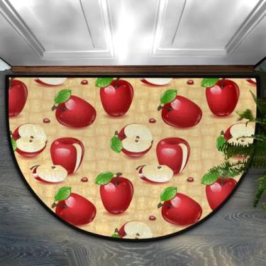 Imagem de Capacho semicírculo de maçãs vermelhas, antiderrapante, meio redondo, tapetes de boas-vindas 61 x 91 cm para porta da frente, tapete de área lavável, tapete decorativo para entrada de cozinha interna