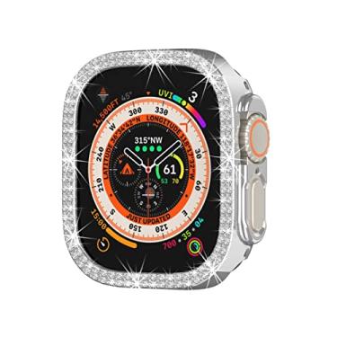Imagem de Compatível com Apple Watch Ultra 2/Apple Watch Ultra 49 mm, fileira dupla, brilhante, diamante, capa protetora de policarbonato para mulheres e homens, capa de strass brilhante de cristal (prata)