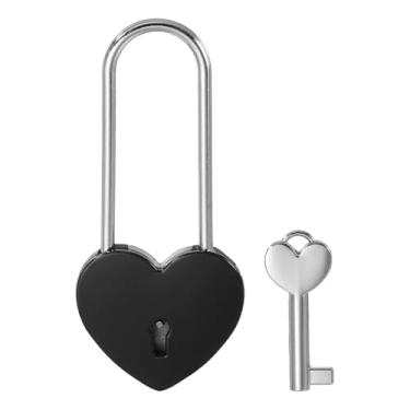 Imagem de PATIKIL Cadeado de coração de 10 cm Love Locks com conjunto de chaves, cadeado de amor de casal de coração único para amante ponte aniversário diário caixa de cartão, preto