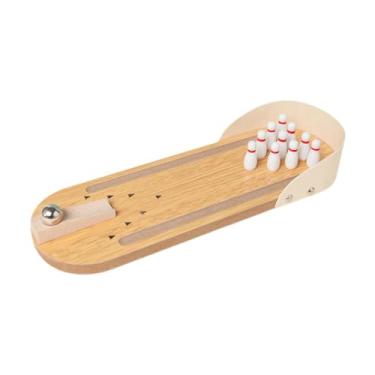 Imagem de Milageto Conjunto de jogo de boliche de mesa, pequeno conjunto de boliche de madeira arcade portátil engraçado brinquedos de boliche de mesa para adolescentes