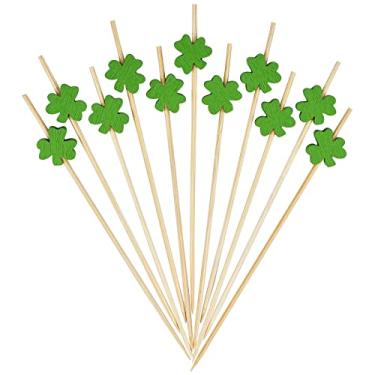Imagem de Minisland Green Shamrock Cocktail Picks 4.7 Inch Long Bamboo Fancy Toothpicks for Appetizers Drinks Fruits St. Patrick's Day Party Food Garnish Skewer Sticks 100 Counts- MSL176
