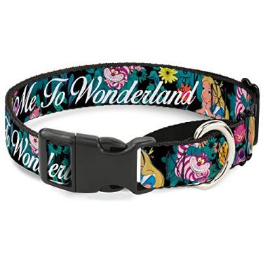 Imagem de Buckle-Down Coleira para cães com estampa de gamarra Alice Cheshire Flores de gato Poses2 Follow Me to Wonderland 40 a 58 cm 3,8 cm de largura