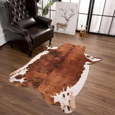 Imagem de Terrug Tapete de couro bovino pequeno, decoração ocidental, tapete premium com estampa de vaca ocidental, tapete de couro sintético para sala de estar, quarto, entrada, cozinha, corredor, festa,
