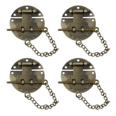 Imagem de MY MIRONEY 4 peças de ferrolho decorativo caixa vintage ferragem pequeno ferrolho de porta-malas com corrente para caixa de joias caixa de madeira