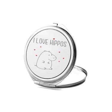 Imagem de SpreadPassion Espelho compacto hipopótamo, presente de hipopótamo, espelho fotográfico I Love Hippo, espelho de maquiagem de viagem pequeno espelho portátil, espelho de bolso portátil, ideia de