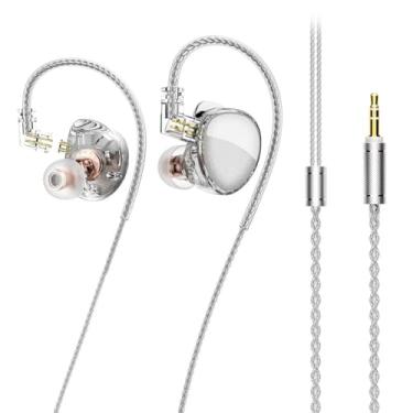 Imagem de Phinistec Fones de ouvido HiFi com novo driver dinâmico 1DD de 10 mm, fone de ouvido com fio de som baixo com cabo destacável para música e vídeo de jogos (branco, sem microfone)