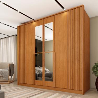 Imagem de Guarda Roupa 6 Portas Ripado 244cm Nova York Flex com Espelho Espresso Cinamomo/Cinamomo