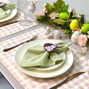 Imagem de Kit 6 Jogos Americanos com 6 Guardanapos e 6 Pg Páscoa Colorido Póa (XADREZ SALMÃO - GUARDANAPO VERDE CLARO - PG COELHO CHOCOLATE)