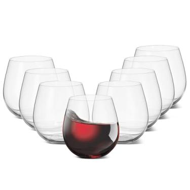 Imagem de NutriChef Taças de vinho sem haste de 425 g - Conjunto de 8 copos de vidro de cristal transparente ultra fino elegante vinho vermelho e branco, sem chumbo, tigela soprada à mão sem costura, pode ser