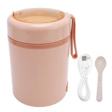Imagem de Lancheira Elétrica Portátil, Recipiente de Almoço Isolado USB de 600ml Frasco de Comida Isolado Com Colher Aço Inoxidável 304 60°C Temperatura Constante à Prova de Vazamentos