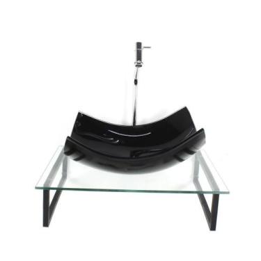 Imagem de Kit Cuba Vidro Retangular 10Mm Preta Tampo 50Cm Incolor E - Cubas E Ga