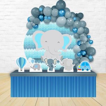 Imagem de kit festa painel redondoDecoração Elefante Elefantinho Azul 1,50 Diâme