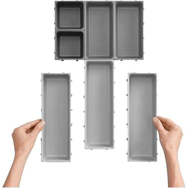 Imagem de Conjunto Organizador de Gaveta Cozinha Modulavel 07 Peças Porta Talheres e Facas Divisórias Ajustavel