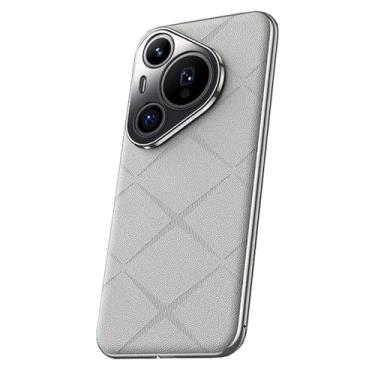 Imagem de HAO RIYLN Capa de couro para Huawei Pura 70 Ultra/70 Pro+/70 pro/70, capa de telefone com proteção de lente de metal, capa ultrafina à prova de choque, branca, 70