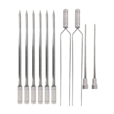 Imagem de Kit 10 espetos de inox 40cm espada duplo e coracao churrasco - INOX LA