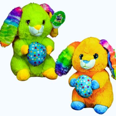 Imagem de 02 Brinquedos Pelucia Coelhinho da Pascoa Verde e Laranja 25cm para Criança Presente Decoração