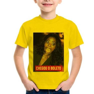 Imagem de Camiseta Infantil Chegou o boleto - Foca na Moda, Amarelo, 4