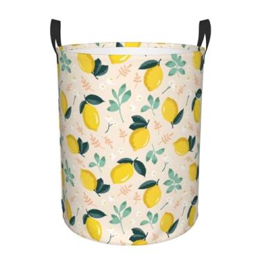 Imagem de Cestas de lavanderia de limão fofas cestas de armazenamento grandes organizador de brinquedos cesto de bebê dobrável com alças à prova d'água armazenamento de pano Oxford 49,8 cm x 39,9 cm para