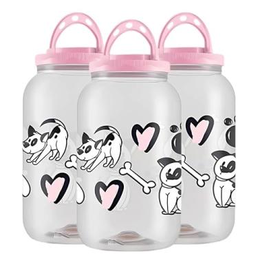 Imagem de 3 Porta Ração Cachorro Gato com Alça 3,6LT Container Multiuso (Dog Rosa)