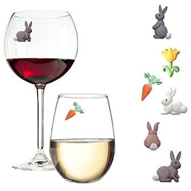 Imagem de Simply Charmed Berloques magnéticos de taça de vinho Coelhinho - Marcadores de bebida de coelho fofo para copos com haste ou sem haste - Conjunto de 6