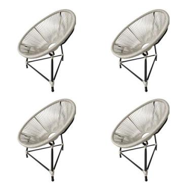 Imagem de Kit 4 Cadeiras Acapulco Corda Náutica Base em Alumínio Preto/areia - G