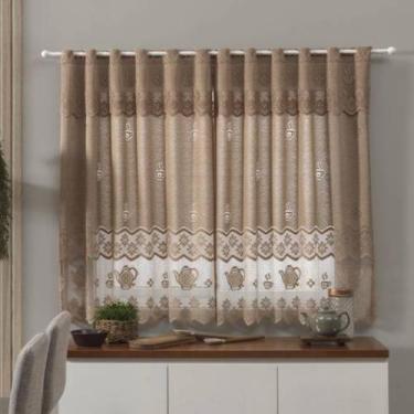 Imagem de Cortina de Renda Para Cozinha 2,20x1,20m com Bandô Bule Nude Escuro - 