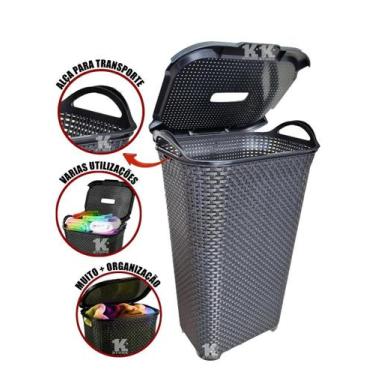 Imagem de Cesto Para Roupas Roupeiro Organizador Rattan Vime 50 Litros - Arqplas