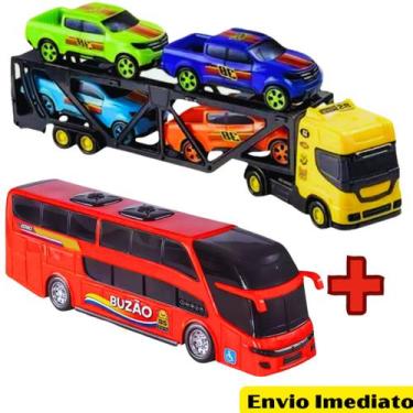 Imagem de Brinquedo Para Menino Cegonheiro com 2 Pick-up + Mini Onibus Cores Sor