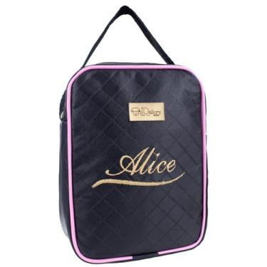 Imagem de Porta Mamadeira Bebê Lancheira Marmitinha Frasqueira Térmica Personalizada com Nome (Preto com Rosa)