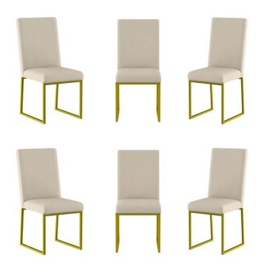 Imagem de Kit 6 Cadeiras De Jantar Com Base De Ferro Dourado Balaqui Bege
