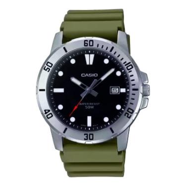 Imagem de Relógio casio masculino preto verde borracha MTP-VD01-3EVUDF