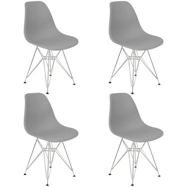 Imagem de Kit 4 Cadeiras Charles Eames Eiffel Base Metal Cromado Cinza