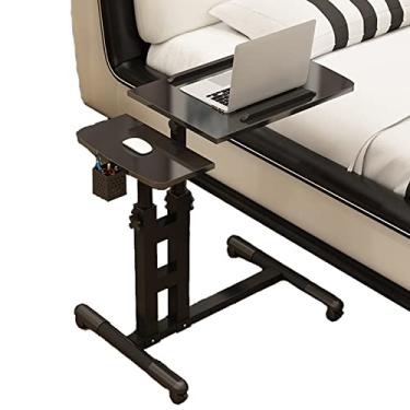 Imagem de Mesa Overbed com altura ajustável com placa de mouse – mesa portátil dobrável para laptop, rotação de 360°, inclinação de 180°, altura ajustável para jantar na TV, leitura de cabeceira – espaço