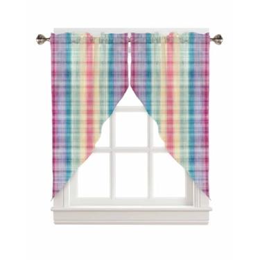 Imagem de Cortinas Swag, Cortinas de Cozinha Gradiente Rosa Azul Amarelo Roxo Camadas para Janela Pequena Quarto Banheiro Rod Pocket 2 Painéis, 71 cm x 91 cm Primavera Verão