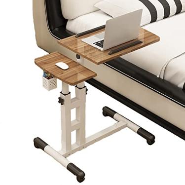 Imagem de Mesa Overbed com altura ajustável com placa de mouse – mesa portátil dobrável para laptop, rotação de 360°, inclinação de 180°, altura ajustável para jantar na TV, leitura de cabeceira – espaço
