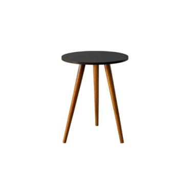 Imagem de Mesa de Canto Redonda, Design Retrô, Pés Palito em Madeira Maciça, Preto e Branco (Preto)