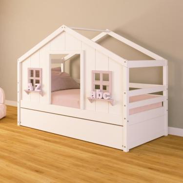 Imagem de Bicama Casinha dos Sonhos Madeira Maciça Branco/ Rosa Housin