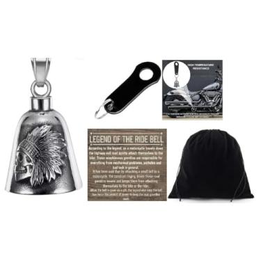 Imagem de KMA Est. 2005 THE RIDE BELL Caveira de chefe indiano com gancho preto para motociclista sorte, presente da sorte, Small, Aço inoxidável, Sem Pedra Preciosa