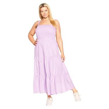 Imagem de City Chic Vestido maxi feminino, camada xadrez, Lavendula Gingham, 52