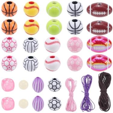 Imagem de SOFPLATE 1 caixa, 192 peças, kit de pulseiras esportivas de acrílico, contas esportivas, pingentes, beisebol, softball, basquete, futebol, vôlei, acessórios atléticos para pulseiras, colares