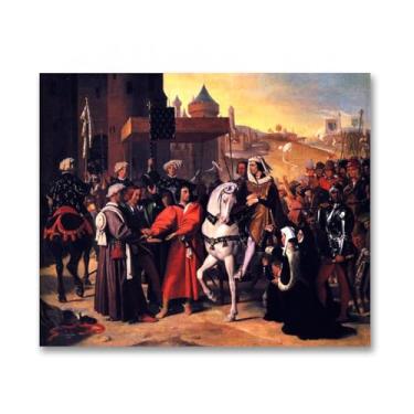 Imagem de LKXGRRSFG IIngres Famous Paintings The Entry into Paris of the Dauphin, Future Charles V Print on Canvas Painting Reproduções Neoclassicismo Arte de parede 20x24cm sem moldura
