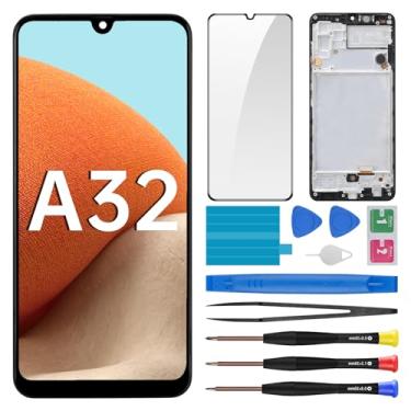 Imagem de BESJMYT Substituição de tela para Samsung Galaxy A32 com moldura LCD digitalizador sensível ao toque, montagem completa e botão lateral, alto-falante de ouvido vibração, motor de vibração, kit de