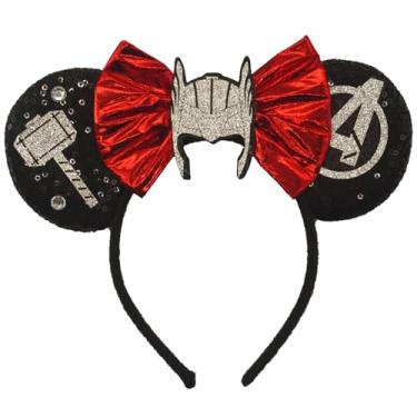 Imagem de ZHENNAN Bandanas de orelhas de rato para mulheres, laços de glitter e orelhas com Mjolnir, eventos temáticos, decorações de festa de aniversário, acessórios de cabelo