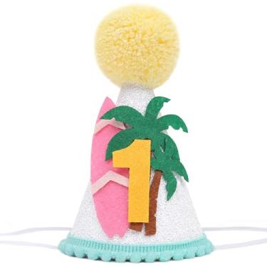Imagem de RSOLIET The Big One Surfing Birthday Hat - Surfboard Hat, Surfing 1st Crown, Retro Boy Surf, Girl's Surf Birthday, Beach Party (Girls surf cone hat)