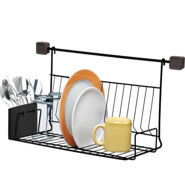 Imagem de Escorredor de Louça Parede em Aço Preto Suspenso Aéreo Multiuso Utimil