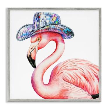 Imagem de Stupell Industries Chapéu de discoteca em arte giclée emoldurada cinza flamingo, design por Amanda Greenwood, 12 x 12