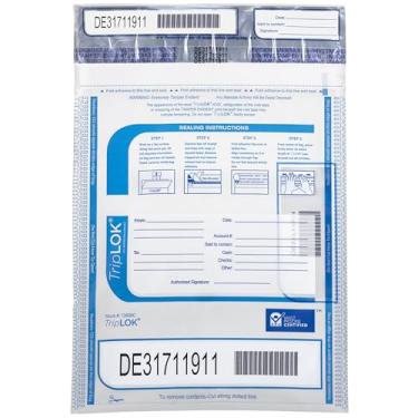 Imagem de ControlTek TripLok 23 x 30 cm, transparente, 100 sacos, sacos de depósito invioláveis para manuseio de dinheiro e objetos de valor, tinta sensível à umidade, calor e frio, recibo removível + códigos