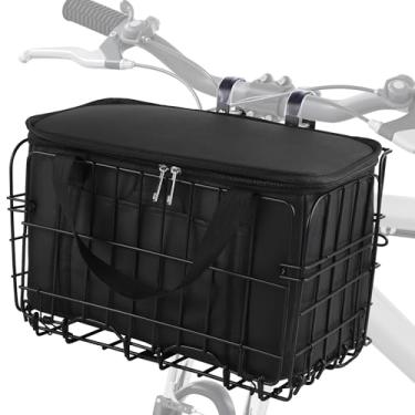 Imagem de Aodaer Cesta De Bicicleta Com Bolsa Forro Removível, Rede Carga, Grande Dobrável, Metal Liberação Rápida Para Elétrica, Armazenamento Transportar Frutas E Mantimentos, Animais Estimação Cães (Cesta