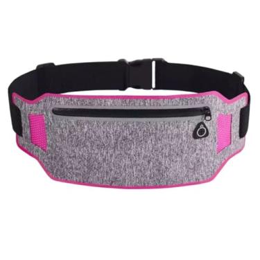 Imagem de Pochete Corrida Fitness Slim Cintura Antifurto Money Viagem Doleira Água Porta Celular Documento Treino Academia Caminhada Bike Celular (Rosa/Cinza)