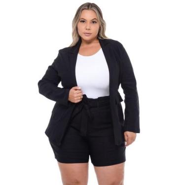 Imagem de Blazer Feminino Sarja Lycra Plus Razon Jeans, G1, Preto